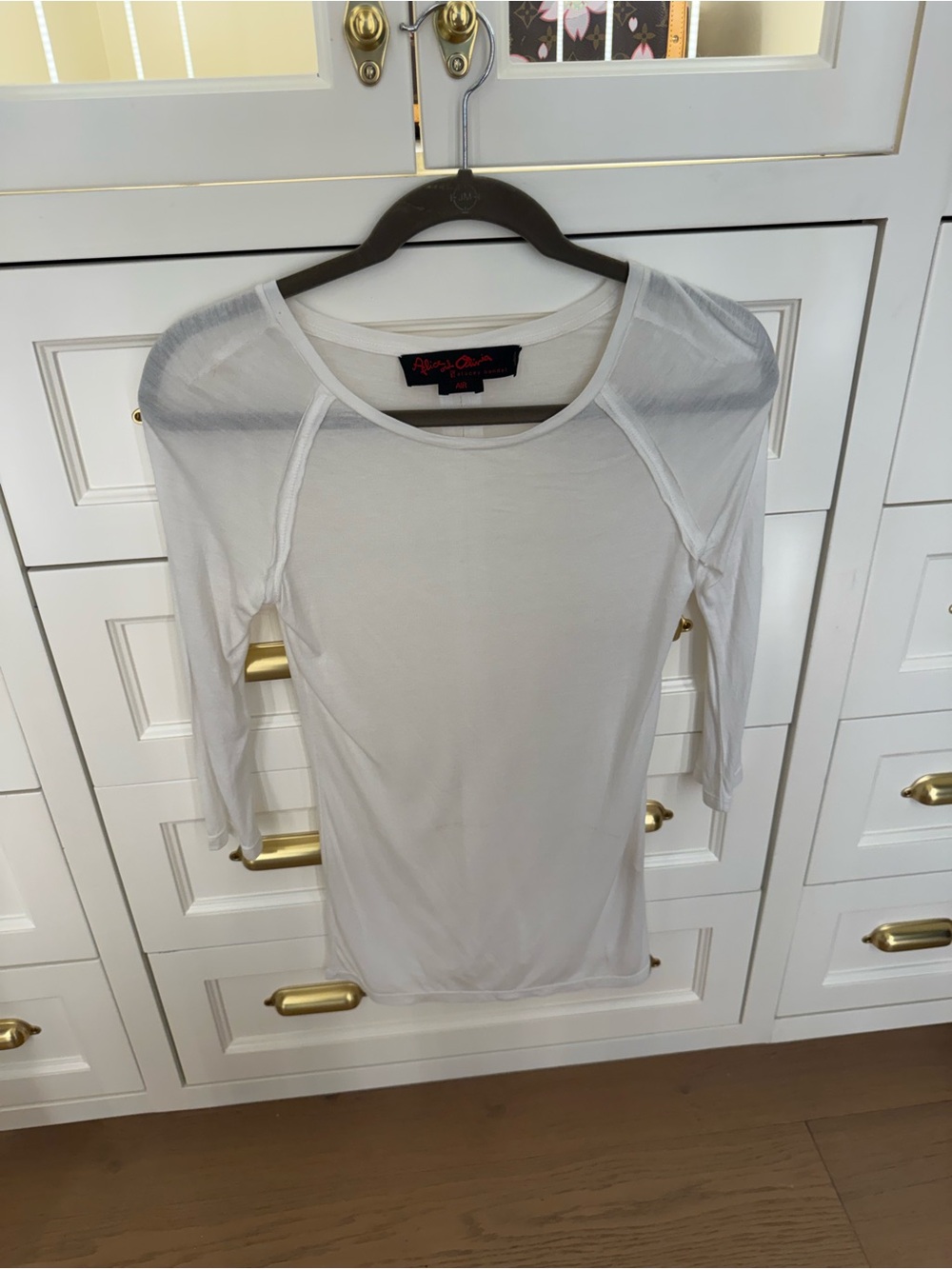 Alice + Olivia Sheer White sheer 3/4 sleeve Crewneck Top